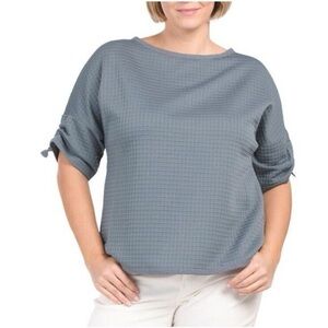 Max Studio Textured Ruched Sleeve Short Sleeve Top